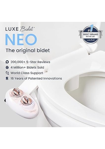 Bidet Neo 120 - Kendi Kendini Temizleyen Başlık, Tatlı Su Elektrikli Olmayan Bide Eklentisi, Klozet Kapağı Için, Ayarlanabilir Su Basıncı, Arka Yıkama (Gül Altın) fiyatları