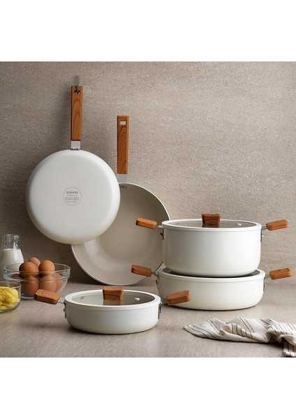 Ceramoni Seramik Wok Tava 28 Cm-Krem