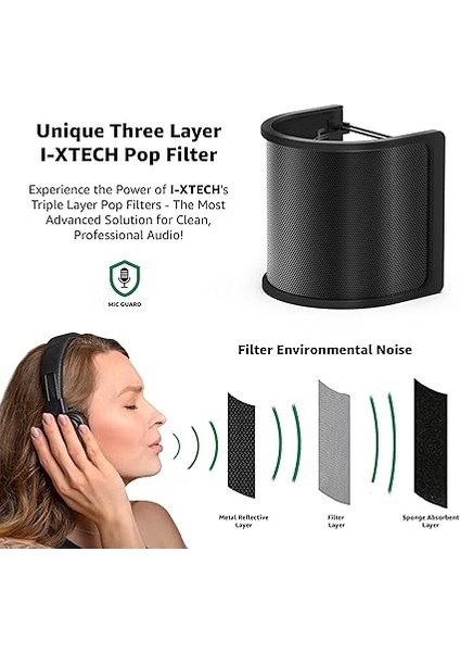 Pop Filtresi, [yükseltilmiş Üç Katman] Metal Örgü ve Köpük ve Eta Katmanlı Mikrofon Pop Filtresi, Mikrofon Ön Cam Kapağı, Vokal Kaydı Için El Tipi Mikrofon Si, Youtube Siyah Süngerli fırsatları