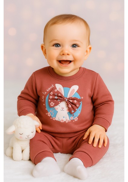 Kız Çocuk Kışlık Eşofman Takımı Sweatshirt Alt Pamuklu Üç Iplik Şardonlu 1-2-3-4 Yaş fırsatları