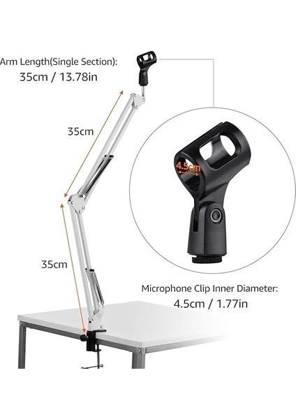 Mikrofon Standı Tutucu Masa Tembel Braketi Uzatılabilir Kol Mikrofon Klipsi Beyaz fırsatları