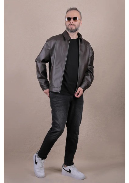 Oversize Rahat Kalıp Düz Erkek Deri Ceket modelleri