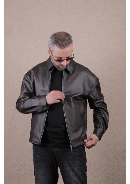 Oversize Rahat Kalıp Düz Erkek Deri Ceket fırsatları