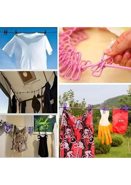 Taşınabilir Seyahat Çamaşır Ipi 12 Mandallı Klipsli Lastikli Çamaşır Mandalları modelleri
