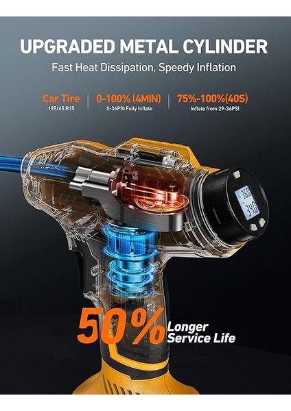 2'si 1 Arada Metal Silindir Hava Kompresörü, 20V Pil ve 12V Araç Güç Kaynağı, Motosiklet, Araba ve Bisiklet Için 160 Psı Taşınabilir Akülü Elektrikli Kompresör modelleri
