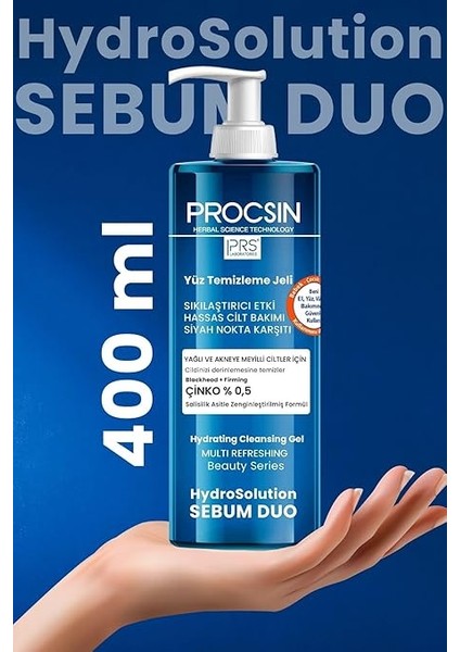 Hydro Solution Akne Karşıtı &amp; Yağ Dengeleyici Yüz Temizleme Jeli, Çinko &amp; Salisilik Asit, Derinlemesine Temizlik &amp; Sebum Kontrolü, 400 ml modelleri