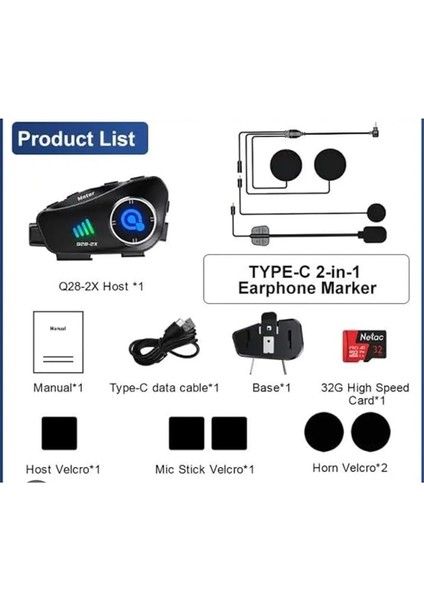 Q28-2X Motosiklet Kask Bluetooth Interkom Su Geçirmez 1080P Hd Sürüş Kaydedici Kablosuz Kamera fiyatları