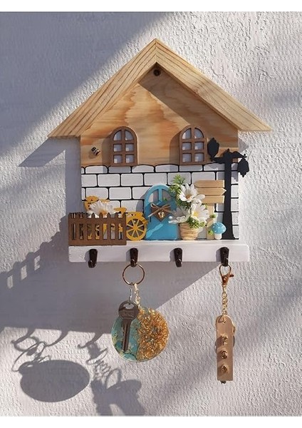 Papatya Temalı Raf - Raflı Anahtarlık Askısı - Hediye - Duvar Dekorasyon Beyaz 50 x 110 indirimleri