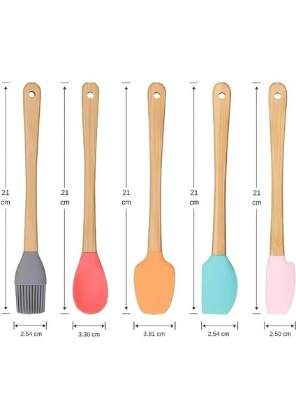 5'li Renkli Bambu Saplı Silikon Uçlu Spatula Fırçalı Kaşık Seti fiyatları