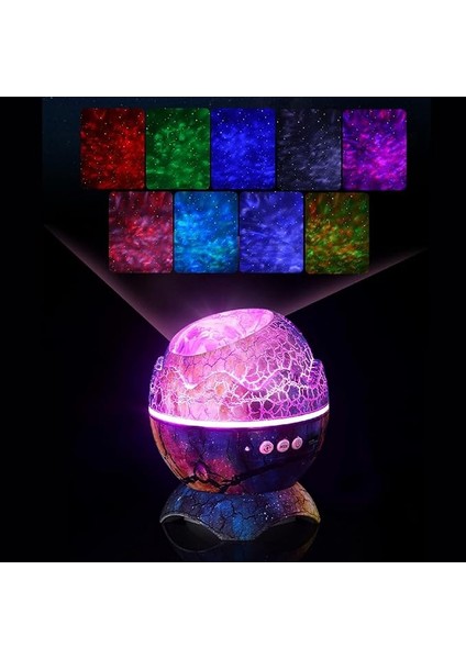Dinozor Yumurtası Gece Masa Lambası Bluetooth Hoparlör LED Lamba Galaxy Projektör LED Işık Yatak Odası Iç Mekan Aydınlatma Dekoratif Işık 16CM x 12CM K890 Mor fırsatları