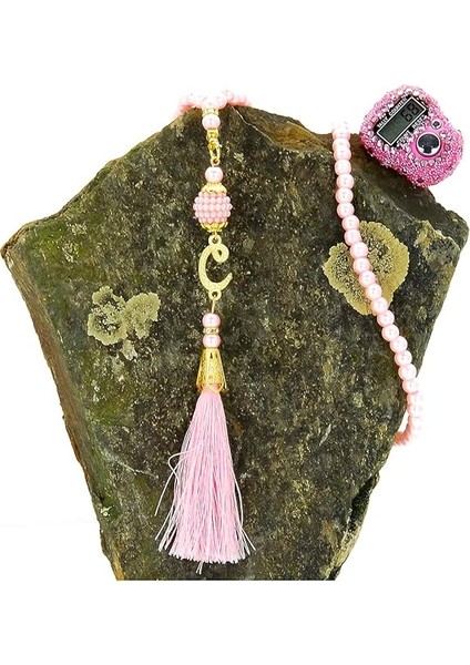 Online Taşlı Zikirmatik - Inci Tesbihli Hediyelik Set - Pembe Renk modelleri