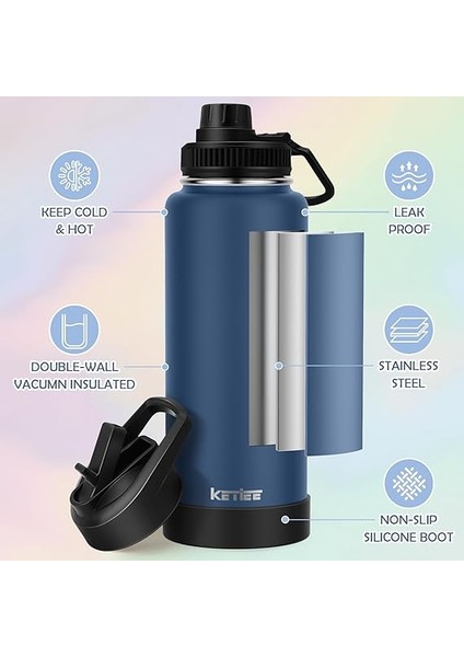 Pipetli ve 2 Kapaklı 40OZ Seyahat Kupası, 1180ML Paslanmaz Çelik Içecek Şişesi Spor Bpa Içermeyen Sızdırmaz Yalıtımlı Şişe, Seyahat Kahve Fincanı Su Şişesi Bisiklet Şişesi, Lacivert modelleri