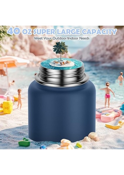 Pipetli ve 2 Kapaklı 40OZ Seyahat Kupası, 1180ML Paslanmaz Çelik Içecek Şişesi Spor Bpa Içermeyen Sızdırmaz Yalıtımlı Şişe, Seyahat Kahve Fincanı Su Şişesi Bisiklet Şişesi, Lacivert indirimleri