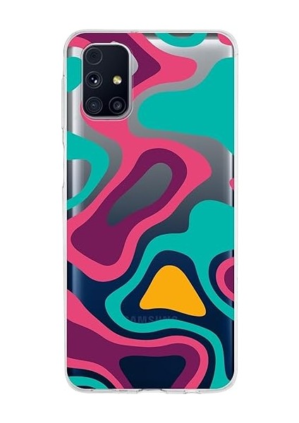 Samsung Galaxy M31S ile Uyumlu Kapak Renkli Desen A Kırmızı Tasarımlı 1mm Fit Şeffaf Silikon Kılıf