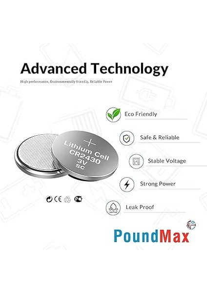 Adet 2430 CR2430 DL2430 3V Poundmax Lityum Düğme Pil, Uzun Raf Ömrü, Küçük Elektronik Cihazlar Için Uzaktan Kumandalar, Teraziler, Akıllı Ev Cihazları, Ölçüm Cihazları ve Hesap Makineleri modelleri