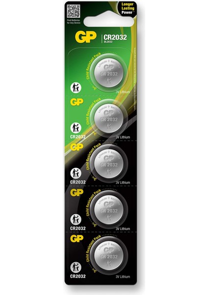 Batteries CR2032, 5'li Kart, Lityum Düğme Pil, 3 Volt
