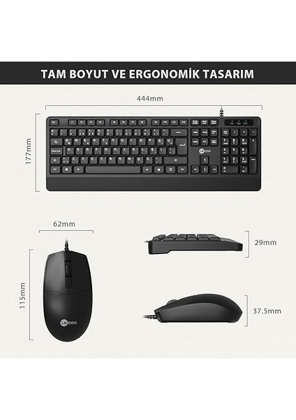 CM106 USB Kablolu, Qwerty Türkçe Dizilim Klavye, 1200DPI Optik Fare, Bilek Dinlendirme, Sağ ve Sol Elle Kullanılabilir, Evrensel Uyum, Türkçe Q Klavye &amp; Mouse Set Siyah fırsatları