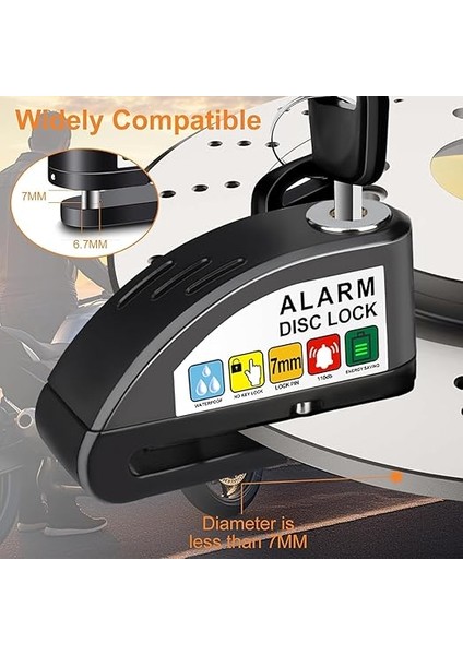 Kilidi, Fren Diski Kilidi, Alarm 110 Db, Yüksek Sesli Motorsiklet Alarmlıdisk Kilidi, 1,5 M Hatırlatma Kablolu indirimleri