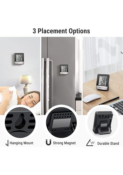 TP49 2 Parça Dijital Higrometre Iç Mekan Termometresi Nem Ölçer Oda Termometresi Sıcaklık ve Nem Monitörü ile Mini Higrometre Termometre Siyah Hava Istasyonu indirimleri