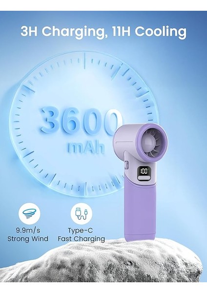 Elde Taşınabilir Turbo Fan [11H Standby] USB Şarj Edilebilir Kişisel Vantilatör, 5 Kademeli Katlanabilir Vantilatör, Taşınabilir Mini El Fanı, Pil Göstergesi, Masa/dış Mekan/hediye Mor modelleri