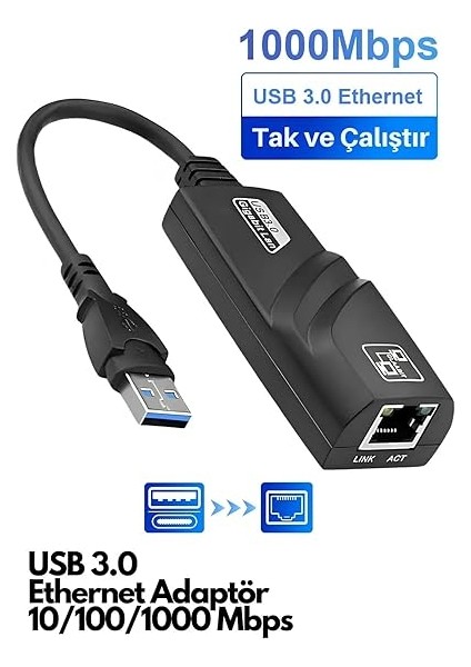 USB 3.0 Ethernet Adaptör Çevirici Dönüştürücü Gigabit Destekli Yüksek Hızlı 10/100/1000 Mbps fiyatları