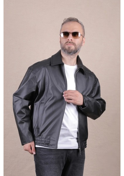 Oversize Rahat Kalıp Lastikli Erkek Deri Ceket modelleri