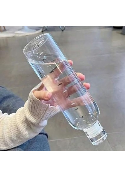 2407 Borosilikat Cam Su Şişesi - Su Içme Saatli Dereceli Matara Suluk - Başucu Sürahisi Şeffaf 750 ml indirimleri