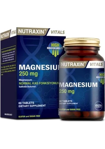 Vitals Magnesium 250 Mg 60 Tablet Takviye Edici Gıda