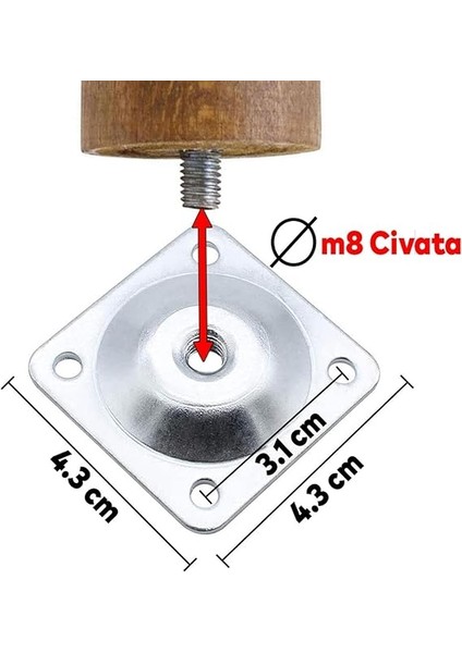 Set Ahşap 12 cm Mobilya Koltuk Kanepe Sehpa Masa Ayağı Ayakları M8 Civatalı Bağlantı Aparatlı fırsatları
