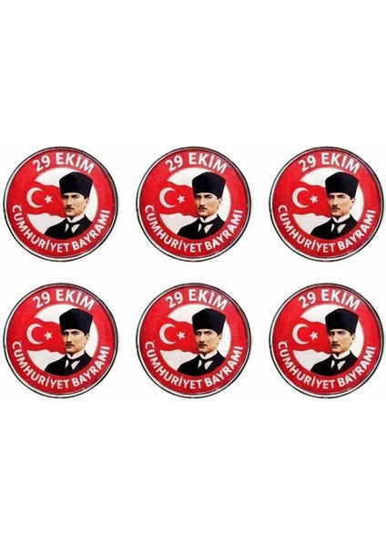 29 Ekim Cumhuriyet Bayramı Damla Etiketli Metal Yaka Rozeti 1 Paket 6lı