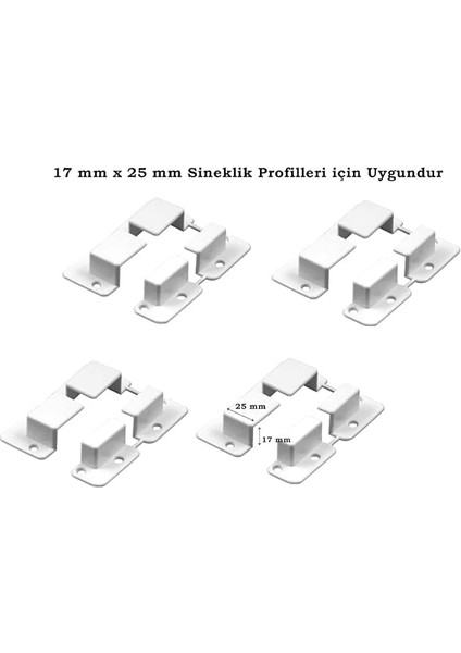 Bağlama Papucu Sineklik Sabitleme 17 mm x 25 mm Sineklik Profilleri Için 4 Adet fiyatları