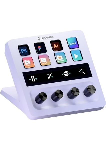 Stream Deck + White, Ses Mikseri, Canlı Üretim ve Stüdyo Denetleyicisi, Içerik Oluşturucular, Akış, Oyun Için, Özelleştirilebilir Dokunmatik Çubuk, Döner Regülatör ve LCD Tuşları, Mac ve Pc