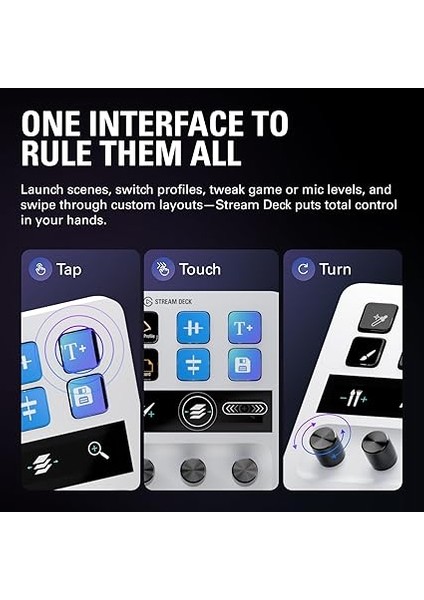 Stream Deck + White, Ses Mikseri, Canlı Üretim ve Stüdyo Denetleyicisi, Içerik Oluşturucular, Akış, Oyun Için, Özelleştirilebilir Dokunmatik Çubuk, Döner Regülatör ve LCD Tuşları, Mac ve Pc indirimleri