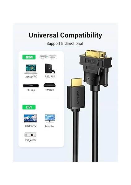 HDMI DVI 1080P Çift Yönlü Görüntü Aktarma Kablosu, 3 Metre fiyatları