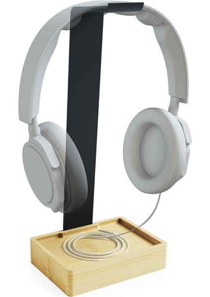 Essentials – Kulaklık Tutucu ve Başlık Askısı, Son Derece Dayanıklı Metal ve Bambudan Yapılmış, Plastiksiz – Pratik Tutucu Başlığı Korur ve Masa Düzenini Sağlar