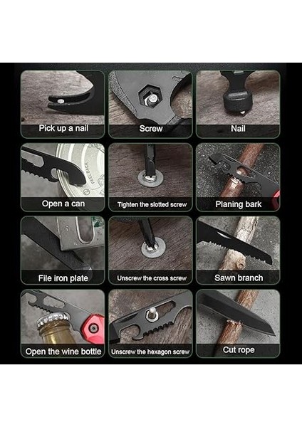 Çok Fonksiyonlu Çekiç Çakı Çantalı Kamp Outdoor Testere Tornavida Seti Siyah indirimleri