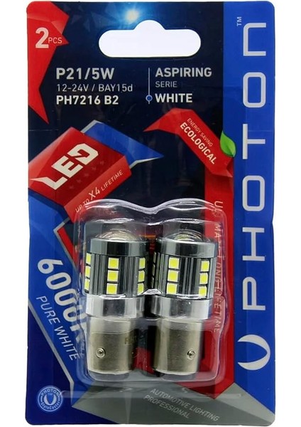 P21/5W LED Oto Ampul, Beyaz, 2 Adet