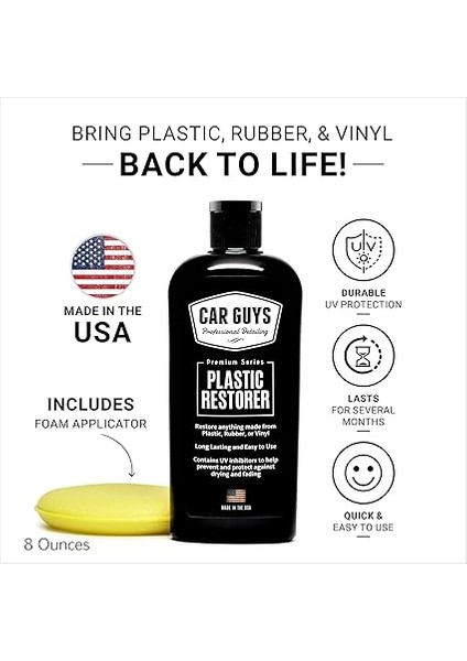 Guys Plastik Restoratör | Plastik, Kauçuk ve Vinili Hayata Döndürür! | Kullanıcı Dostu Trim Restoratörü | Güvenli Otomatik Detaylandırma Malzemeleri | Köpük Aplikatörlü 226 ml Kit fiyatları
