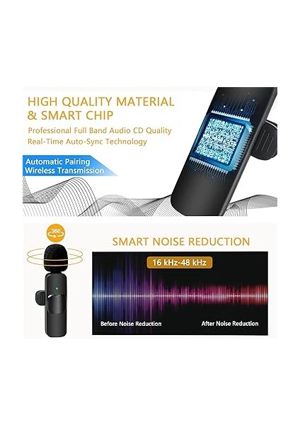 Kablosuz Yaka Yaka Mikrofon iPhone iPad Profesyonel Klip Mikrofon - Kablosuz Yönlü Kondenser Kayıt 2 Mikrofon Röportaj Video Podcast Vlog Youtube modelleri