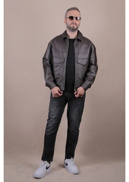 Oversize Rahat Kalıp Cep Detaylı Erkek Deri Ceket fiyatları