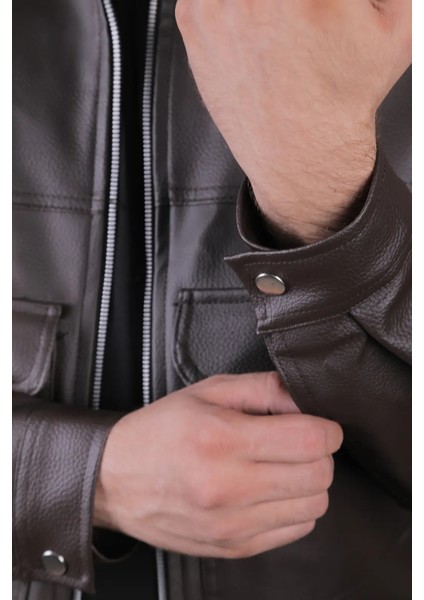 Oversize Rahat Kalıp Cep Detaylı Erkek Deri Ceket indirimleri