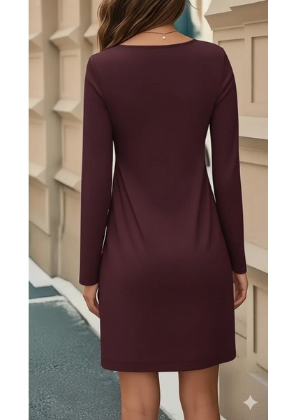 Kadın Uzun Kollu Bisiklet Yaka Çiçek Desenli Mini Dalgıç Elbise modelleri