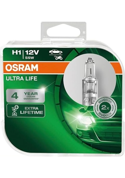 H1 Ultra Life Far Ampulü, 12V 55W, 4 Yıl Garantili, 2'li Paket