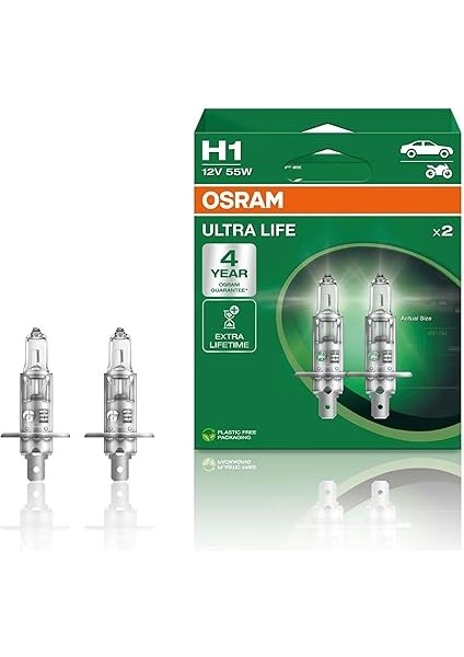 H1 Ultra Life Far Ampulü, 12V 55W, 4 Yıl Garantili, 2'li Paket fırsatları