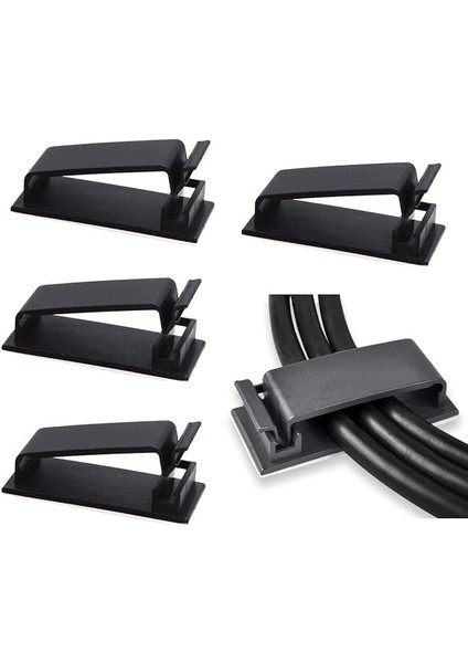 Yapışkanlı Kablo Yönetim Klipsleri, Kablo Düzenleyiciler Tel Klipler Tv Pc Için Kablo Tutucu Dizüstü,ofis Masası Güçlü Yapışkan Serit (Siyah Kablo Organizer 8 Adet)