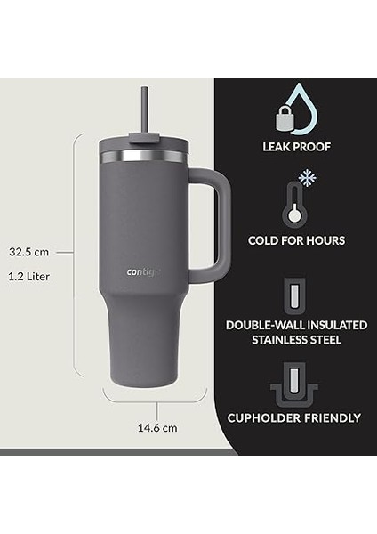 Üniseks Yetişkin Streeterville Tumbler Pipetli Yalıtımlı Su Şişesi, 1.2l, Antrasit fiyatları