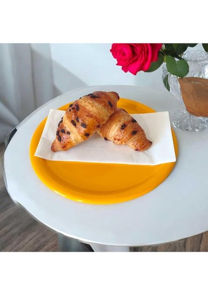 Metal Tepsi Metal Tabak 6 Adet Yuvarlak Çay ve Kahve Sunum Tepsisi Sunumluk Tabak 17 cm Sarı 17 x 17