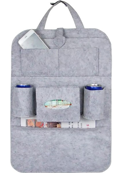 Araba Koltuk Arkası Düzenleme Organizeri Koltuk Arkası Eşya Düzenleyici Oto Kılıf Aksesuarı Koltuk Arkası Keçe Organizer (Gri)