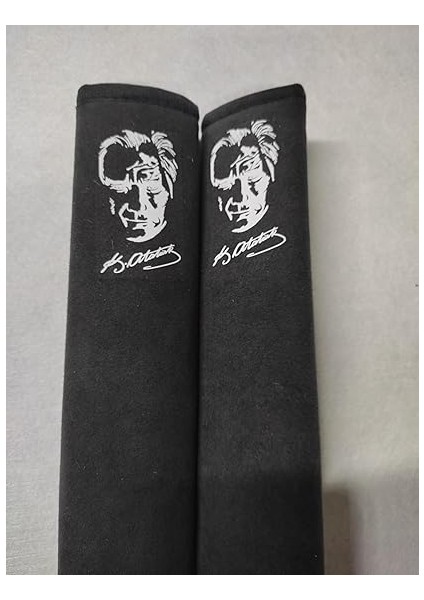 Atatürk Baskılı Beyaz Baskı Antrasit Alakantara Araç Emniyet Kemer Kılıfı &amp; Ped (2 Adet) Boyun Çizilmelerine Karşı Koruma, Terleme Önleyici, Alcantara, Atatürk Imzalı fırsatları