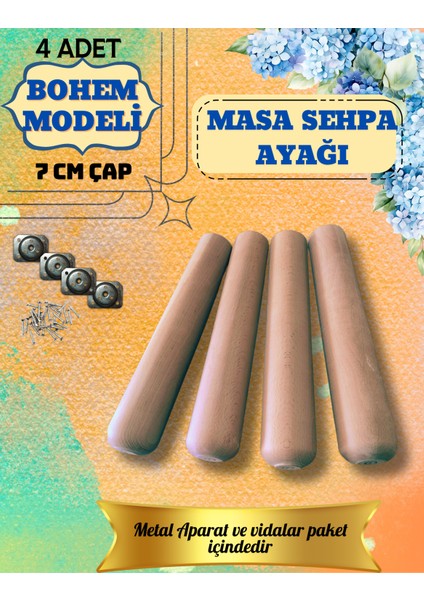 Bohem Modeli -7cm Çap- Naturel Ahşap Masa&sehpa Ayakları